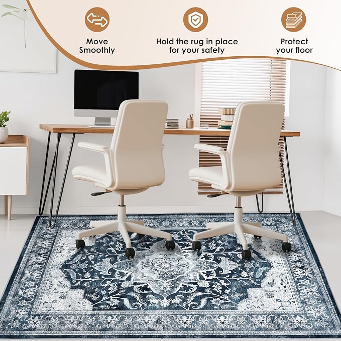 Office Chair Mat for Hardwood Tile Floor, 48"x60"Anti-Slip Under Desk Carpet Protector for Rolling Computer Chair Mat, Machine Washable Office Area Carpet (Chenille,Blue) - Image 4