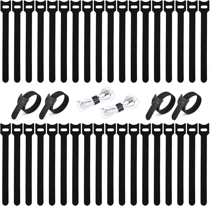 BALABALA 100PCS Cable Ties 6 Inch, Reusable Hook and Loop Straps for Cord Management, Fabric Fastening Straps with Strong Grip, Adjustable Cable Organizer for Home Office Electronics - Black by BALABALA