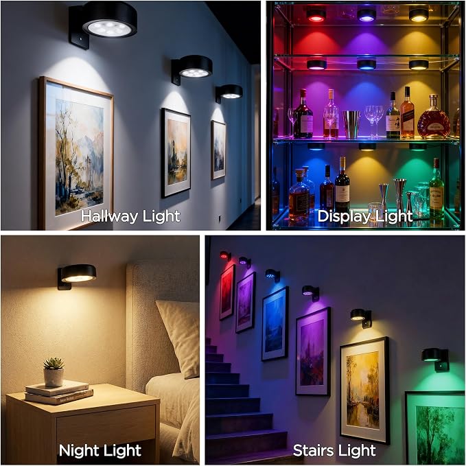 6-Pack Picture Lights for Wall, Rechargeable Wireless Poster Lights, Black - Image 8
