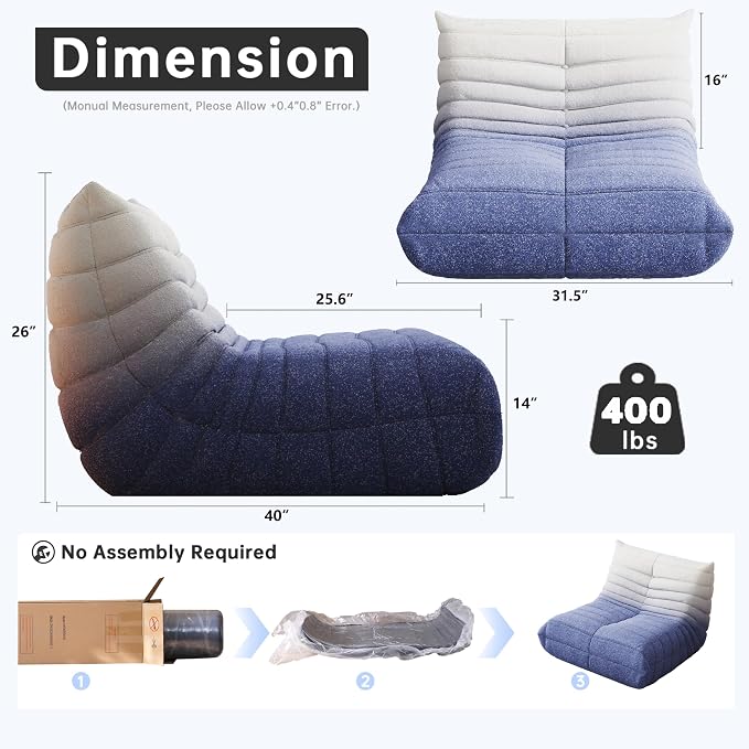 WHGBJA Bean Bag Chair for Adults, Lazy Bean Bag Sofa for Bedroom, Living Room, Reading, Gaming Floor Sofa Chair, Boneless, Comfy - Image 2