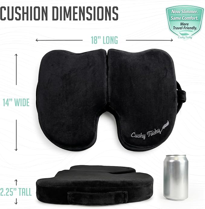 Cushy Tushy Premium Slim Foldable Travel Seat Cushion - for Relief of Lower Back, Sciatic, Butt and Tailbone Pain - for Home & Office Use, Perfect for Travel or Driving - Slim Coccyx Cushion - Black - Image 3