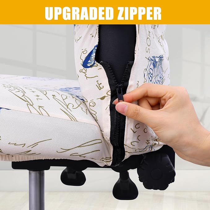 Smiry Office Computer Chair Cover with Armrest Covers, White | Stretch Printed Universal Removable Washable Desk Rotating Chair Slipcovers, Soft Anti-Dust Spandex Protector with Zipper - Image 2