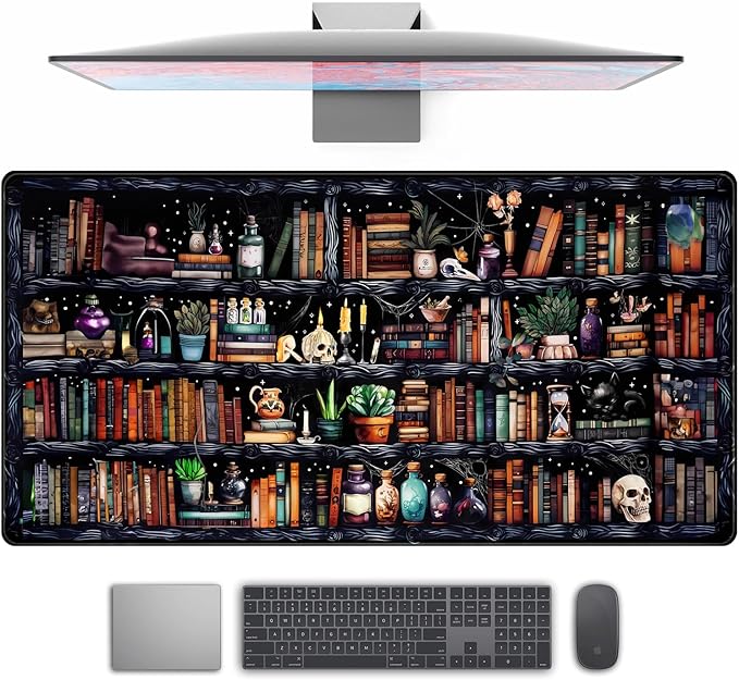 Desk Mat Forest Library Book Mouse Pad Big Desk Pad XXL Extended Gaming Large Mouse Pad for Desk Rubber Base Mousepad with Stitched Edges, Keyboard Mouse Mat for Work Game Office Home 31.5x15.7 in by TENG+DA+QING