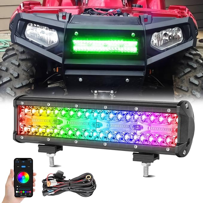12 Inch RGB Light Bar 12" RGBW LED Pod Lights Color Chasing Light Pods Multicolor Lights for ATV UTV Polaris RZR Ranger Can-am x3 Truck Pickup Wrangler F150 SxS - Image 8