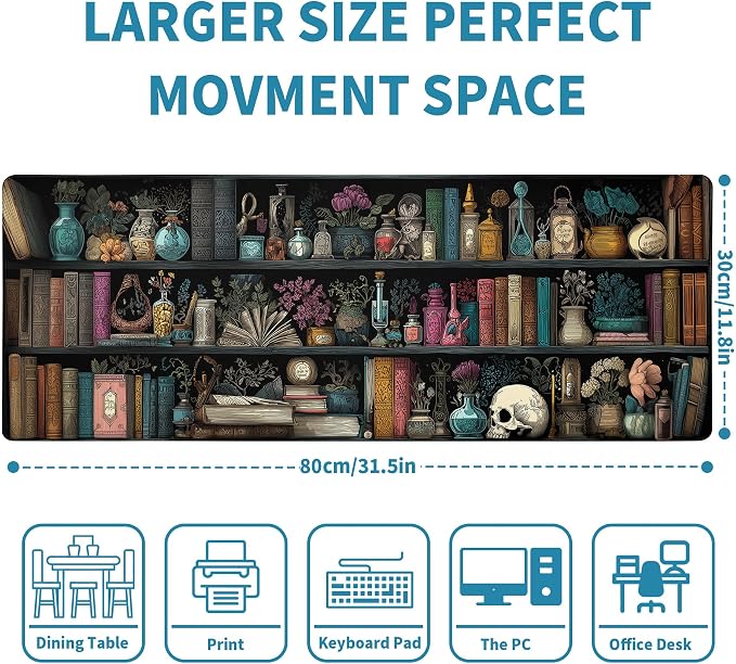 Black Forest Library Mouse Pad Desk Mat XL Extended Large Gaming Desk Pad Mousepad, Mysterious Book Computer Laptop Keyboard and Mouse Mat, Desktop Protector Mat for Office and Home 31.5x11.8 in - Image 2