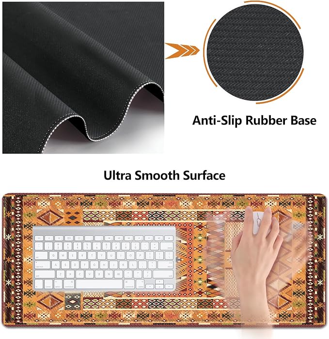 AIMSA Desk Mat Set, Large Mouse Pad + Mouse Wrist Rest + Keyboard Wrist Support + Coaster, Bohemian Style 4in1 Rug Gaming Mouse Pad Combo for Home Office, Orange - Image 6