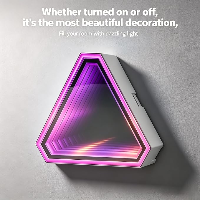JSqianCH 8 Pack Triangle RGB LED Wall Lights, 3D Tunnel Effect Smart Light Panels with App, Remote and Music Sync, DIY Modular Gaming Lights for Bedroom, Game Room and Streaming Setup - Image 2