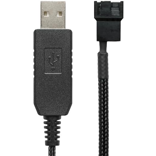 CRJ 12V Step-Up USB Fan Power Adapter Cable - 24-inch (60cm), Black Sleeved - Full Fan Speed Adapter for 3-Pin & 4-Pin PC Cooling Fans by CRJElectronics