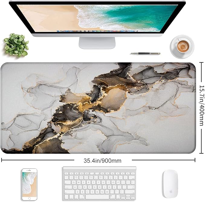 Large Expanded Marble Patterned Mouse Pad, Non Slip Rubber Keyboard Pad | Large Extended Mouse Pad; Full Desk Coverage; Waterproof Coating; Stable Anti-Slide Base For Gaming, Office, Study Daily Use - Image 2