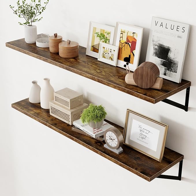 Axeman 12 Inch Deep Floating Shelves for Wall - 48 Inch Wide x 12 Inch Deep Wall Shelves Set of 2 - Rustic Wood Floating Shelves for Living Room by Axeman