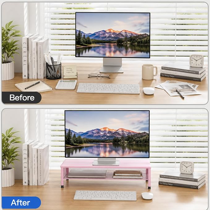 OPNICE 2-Tier Computer Monitor Stand Riser, Laptop Stand for Desk, Desk Organizer for Office, Home and School Supplies, Pink - Image 5
