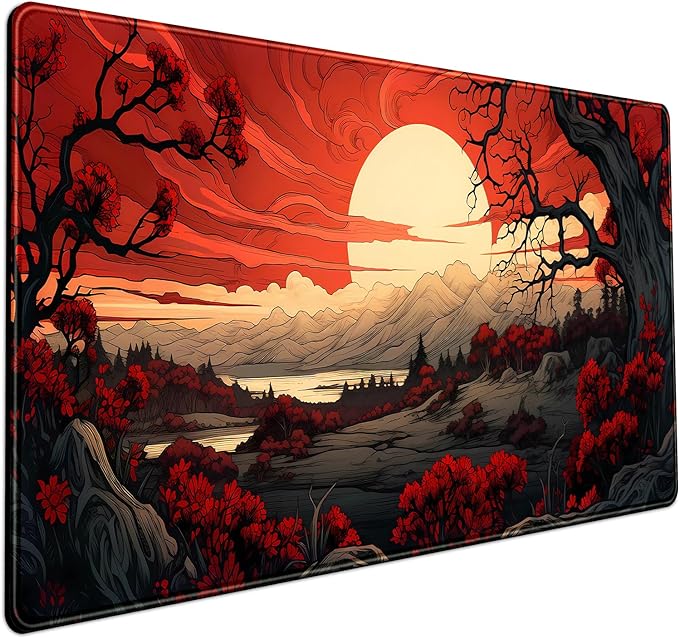 Red and Black Mouse Pad Japanese Mouse Pad XL Black Anime Big Mouse Pads for Desk Large Gaming Large Mouse Pad for Men Desk Pad with Stitched Edges Non-Slip Large Computer Mat, 31.5x15.7 in. by Mechanical+Cattle