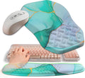 2-in-1 Ergonomic Set, Wave Keyboard Wrist Rest and Massage Slope Mouse Pad Wrist Support, Rebound Memory Foam for Relieve Carpal Tunnel Syndrome and Wrist Pain (Green Gold Marble) by Gleamtide
