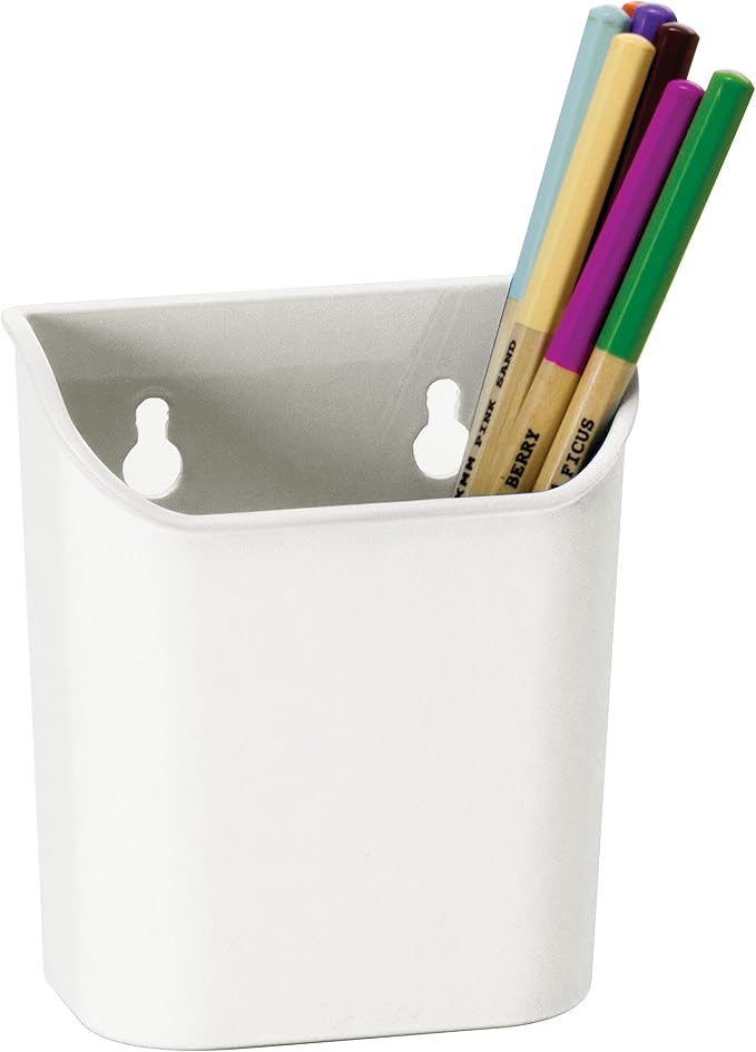 Officemate Magnetic Pencil Cup, Heavy-Duty Pen and Pencil Holder, Wall or Cubicle Mount Organizer, 2.05 x 4.07 x 4.72-Inches, White by Officemate