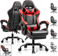Gaming Chair, Ergonomic Footrest, Lumbar & Headrest(Red Black) | Steel frame, PVC leather & memory foam; 330 lb; 21" seat; 360° swivel, 90–155° recline; easy assembly; gaming & work by RayBear