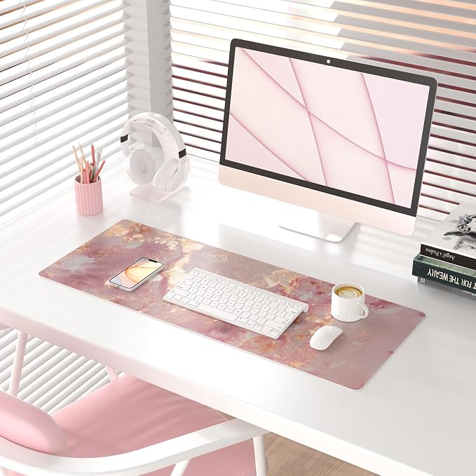 QiyI PU Leather Large Mouse Pad, Office Decor, 31.5" x 11.8", Rose Gold | Desk Décor Accessories, Extended Size, Waterproof & Easy to Clean, Smooth Surface, Non Slip Desk Organization - Image 2