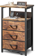 Lazzanto Night Stand with Charger Station, 3 Fabric Drawers, Brown by Lazzanto