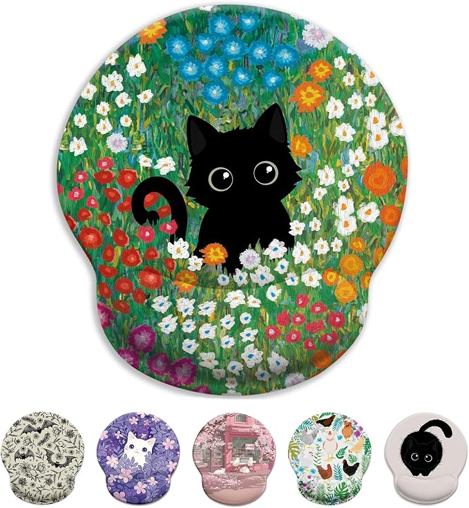 LIMKRIAN Black Cat Ergonomic Mouse Pad with Gel Wrist Rest, 9.8 x 8.6 in by LIMKRIAN