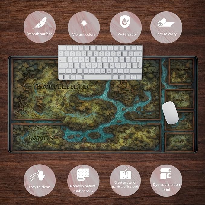 Game Forest Large Mouse Pad XXL Green Map Playmat for MTG Adventure Gaming Deskpad Desk Mat for Keyboard and Mouse Mat with Stitched Edges Anti-Slip Funny Desk Pad, 31.5 X 15.8 in - Image 6