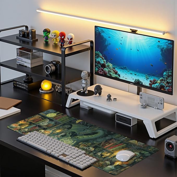 Dark Dragon Mouse Pad Desk Mat XL Extended Large Gaming Desk Pad Mousepad, Mysterious Library Computer Laptop Keyboard and Mouse Mat, Desktop Protector Mat for Office and Home 31.5x11.8 in - Image 7