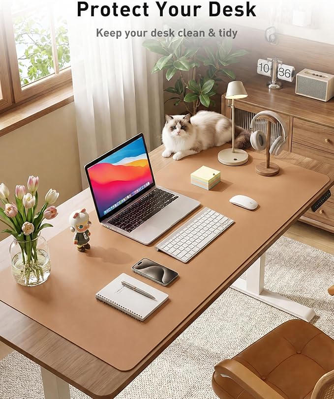 Aothia Faux Leather Desk Mat, Waterproof Desk Pad (Khaki, 48" x 17") | One large surface for your keyboard, laptop and mouse, reducing desktop clutter without a separate mouse pad - Image 4
