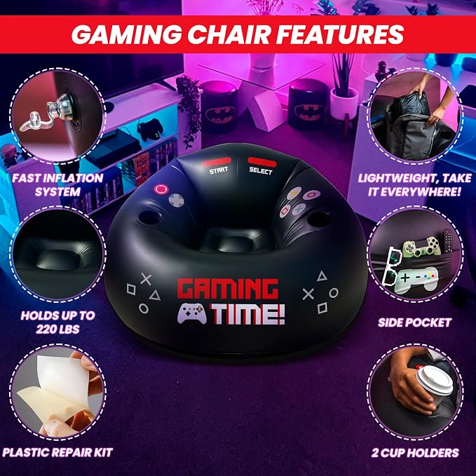 Inflatable Gaming Chair for Kids & Teens with Cup Holders and Side Pocket - This Air Gaming Bean Bag Chairs for kids is The Perfect Furniture for Gamer Room Decor - Perfect Gaming Stuff for boys 4-12 - Image 5