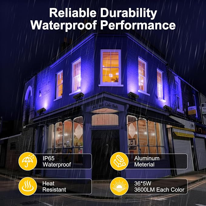 Smart RGBCW Outdoor LED Flood Light 180W –Color Changing Wall Washer, 2700K–6500K Tunable White Dimmable, RGB Stage Light, Music Sync Spotlight for Yard, Garden, Holiday Party - Image 7