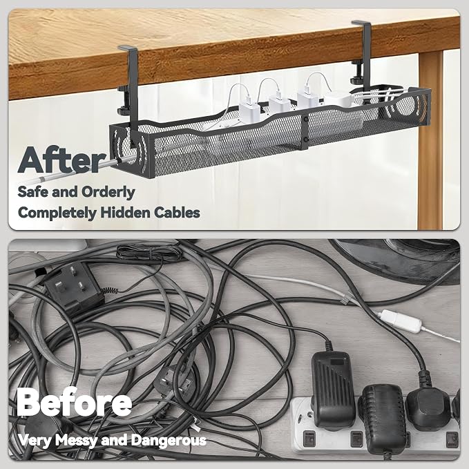 Cable Management, 25.3'' Under Desk Cable Management Tray No Drill - Image 2