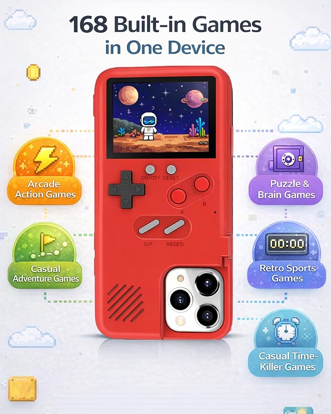 Game Phone Case, 168 Built-in Small Video Games, Red, Compatible with iPhone 14 Pro Max - Image 2