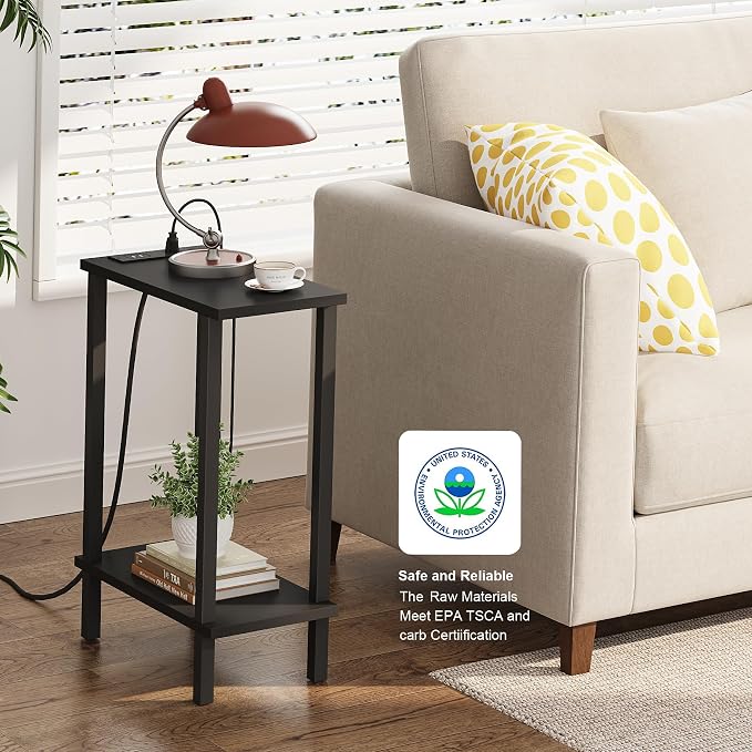 TUTOTAK Narrow Side Table Set of 2, Small End Table with Charging Station - Image 4
