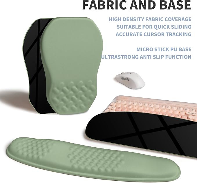 2-in-1 Ergonomic Set, Wave Keyboard Wrist Rest and Massage Slope Mouse Pad Wrist Support, Rebound Memory Foam for Relieve Carpal Tunnel Syndrome and Wrist Pain (Olive Green) - Image 6