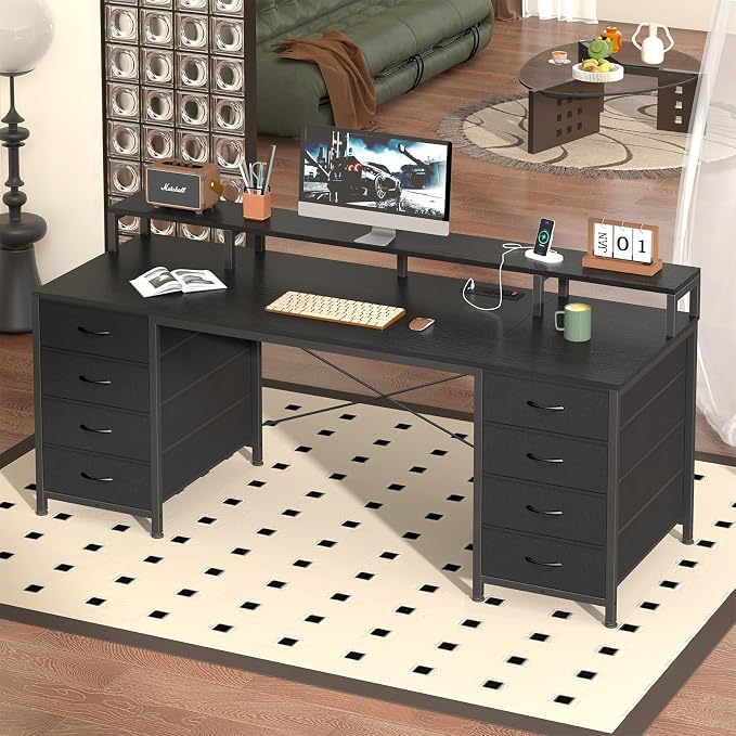 60" Computer Desk with 8 Drawers & Monitor Stand for Home Office, Bedroom - Image 8