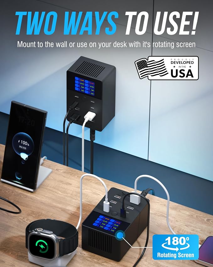 SABRENT VOLTIK Charging Station, 252W 8-Port USB C and USB A, LCD Display - Image 5