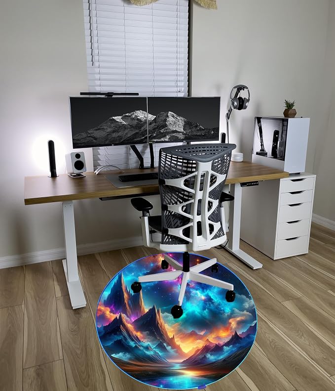 Gaming Chair Mat for Hardwood Floor Circle RGB Gaming Lights (Mountains 47”) - Noise Cancelling, Anti-Slip Gamer Floor Mat – Scratch Resistant Computer Gaming Mat for Chair – Office Chair Mat - Image 8