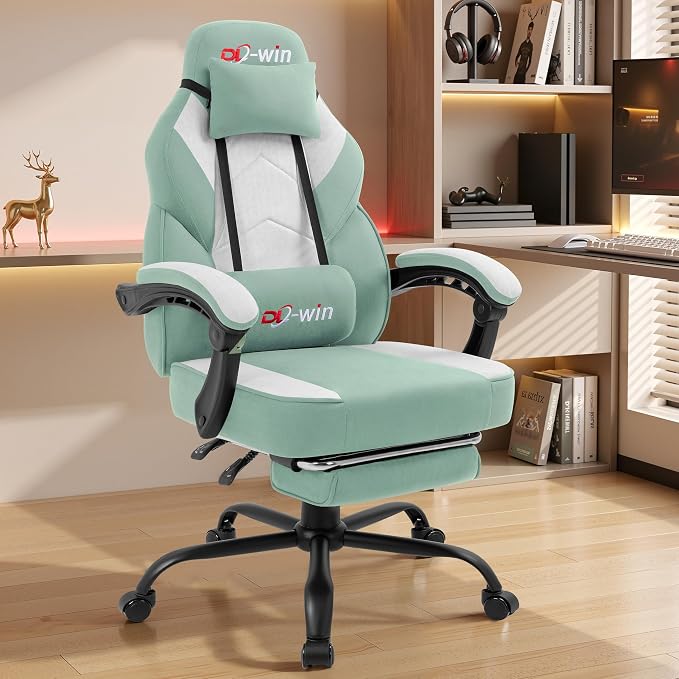Gaming Chair for Adults with Footrest & Massage Lumbar Support, Ergonomic High Back Gamer Chair, Adjustable Swivel Computer Gaming Chairs with Headrest and Linkage Armrests,Green - Image 7
