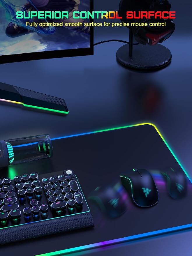 Wireless Charging RGB Gaming Mouse Pad, Desk Pad for MacBook, PC, Laptop | 31.5"x15.75" XXL Large Desk Mat, Waterproof Mousepad with 4 Light Modes & 11 RGB Colors, Ultra-Smooth Surface, Non-Slip Base - Image 4