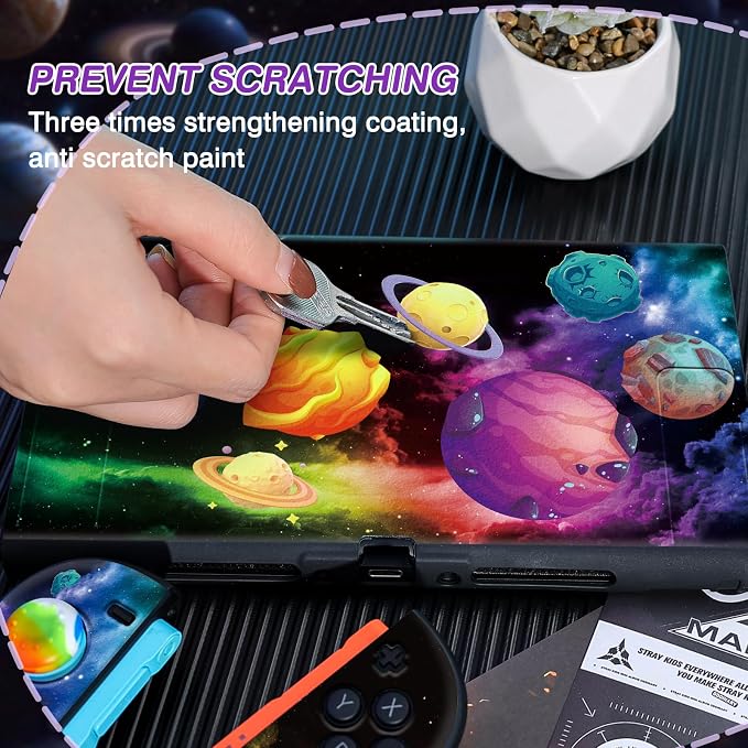 DLseego Protective Soft Case for Nintendo Switch 2 (2025), Soft Grip Cover for Handle, Detachable Joy-C Controller Shockproof & Scratch-Resistant Console Shell, 2 Thumb Grips, Planets - Colourful 3 - Image 5