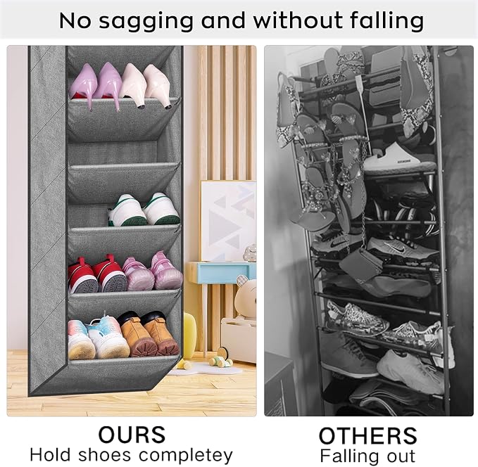 SLEEPING LAMB Over The Door Shoe Organizer for Closet with Large Deep Pockets, Narrow Shoe Rack for Door Hanging Boots Storage, Grey - Image 4