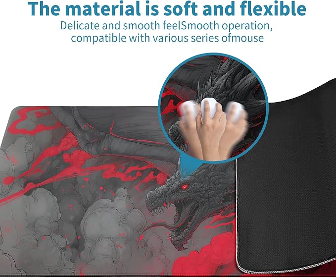 Huge Dragon Mouse Pad Desk Mat XL Extended Large Gaming Desk Pad Mousepad, Red and Black Computer Laptop Keyboard and Mouse Mat, Desktop Protector Mat for Office and Home 31.5x11.8 in - Image 5