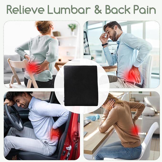 Ergonomic Lumbar Support Pillow for Lower Back Pain Relief, Corduroy Cover Back Support Cushion with Adjustable Straps, Large Size Lumbar Pillow for Office, Gaming & Home Essentials, Large, Black - Image 3