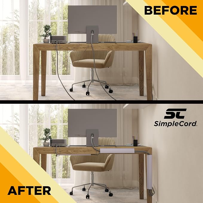 Simple Cord 5 Pack of 16-Inch J Channel Cable Management Under Desk - Easy to Install Adhesive Mount Cord Organizer for Desk, Home Office, No-Drill Wall Cable Organizer (White) - Image 7