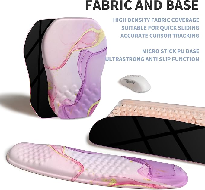 2-in-1 Ergonomic Set, Wave Keyboard Wrist Rest and Massage Slope Mouse Pad Wrist Support, Rebound Memory Foam for Relieve Carpal Tunnel Syndrome and Wrist Pain (Pink Purple Marble) - Image 6