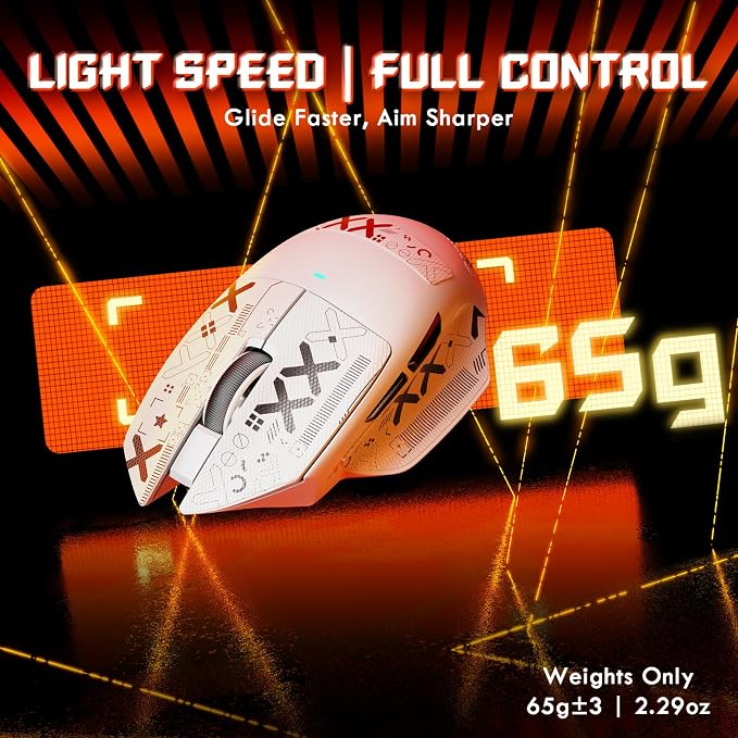 ATTACK SHARK V6 65g Wireless Gaming Mouse with RGB Magnetic Charging Dock,BT/2.4G Wireless/Wired Mouse with Tape 1K Polling,PixArt PAW3311 Sensor,25K DPI,Programmable Gamer Mice for PC/Win/Mac (White) - Image 5