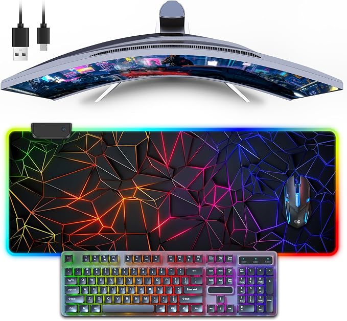 Mouse Pad 31.5 X 11.8 Inches RGB Mouse Mat with 13 Light Modes | Touch Control, Large Gaming Mousepad with Non-Slip Rubber Base for Office & Game, Model-H by FoBianJie