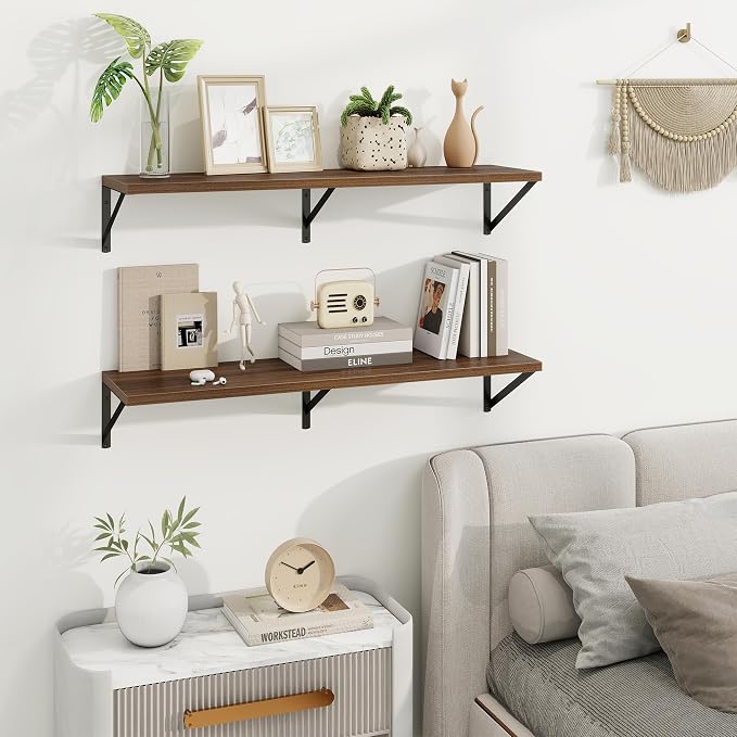 Axeman Deep Floating Shelves, 36'' x 10'' Walnut Wall Shelves Set of 2 - Image 2
