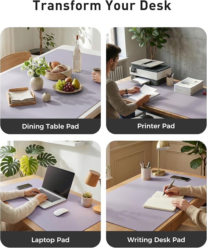 Aothia Faux Leather Desk Mat - Large Mouse Pad, Non-Slip PU Leather Blotter, Waterproof Writing Surface for Office and Home (Lavender, 63" x 17") - Image 6