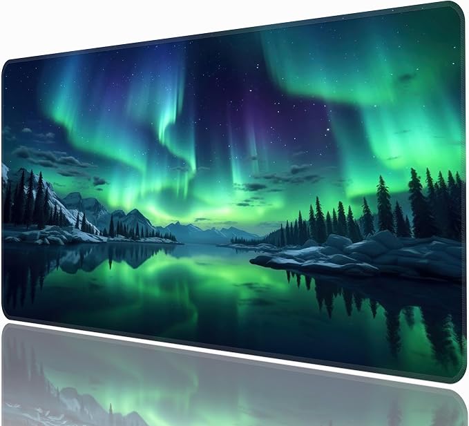Green Aurora Desk Mat, XXL 35.4"x15.7" Large Mouse Pad, Aesthetic Extended Gaming Mouse Mat,Non-Slip Rubber Base Waterproof with Stitched Edges for Gaming Office Home Decor by Unknown