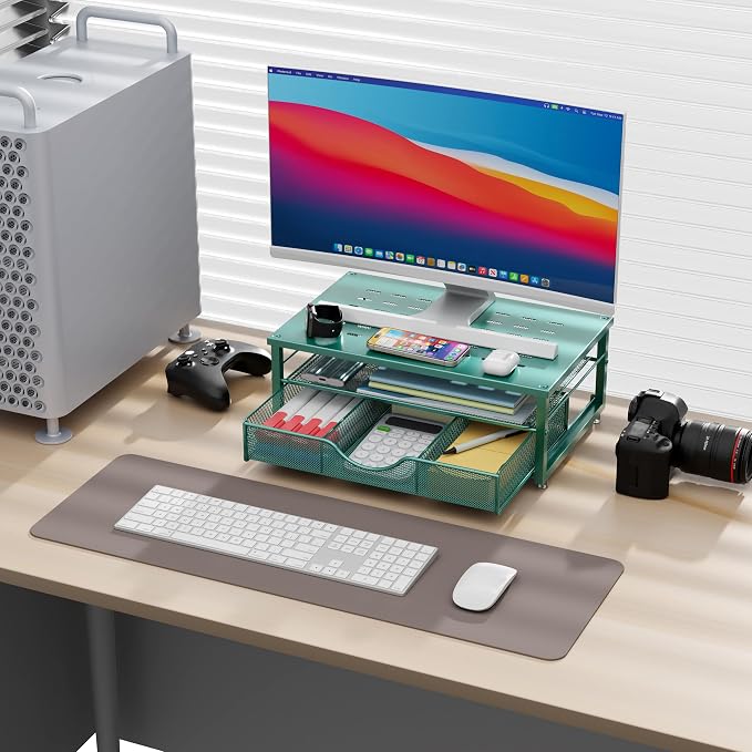 gianotter Computer Monitor Stand Riser with Drawer | Desk Organizers and Accessories Desk Accessories & Workspace Desktop Organizers Storage for Printer Stand (Dark Green) - Image 2