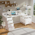Computer Desk with Drawers, Home Office Desk with Storage Shelves, Charging Station, Corner Gaming Desk with Pegboard for Workspace, White by Lazmvlz