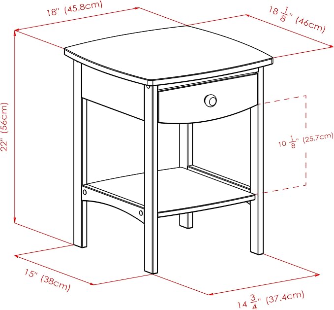 Winsome 22 x 18 x 18-Inch Wood Curved End Table/Night Stand with One Drawer, Brown (94918) - Image 3